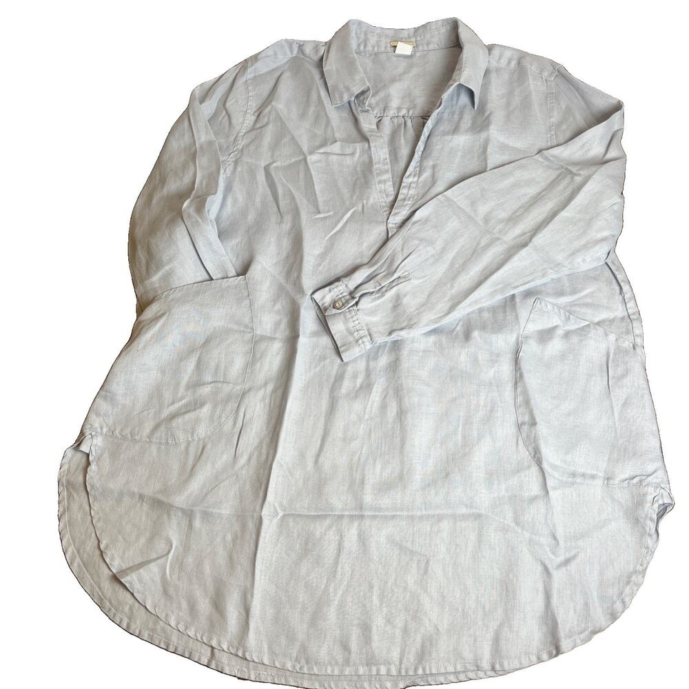 MAGASCHONI Tunic Womens Med. Linen Lagenlook Popover Shirt Blouse Chambray Blue
